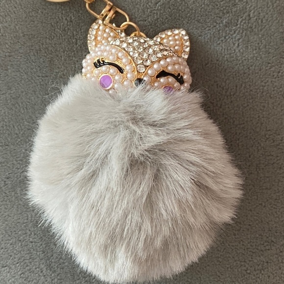 Adorable Furry Rhinestone Fox Keychain/Bag Charm NIB - Picture 3 of 6